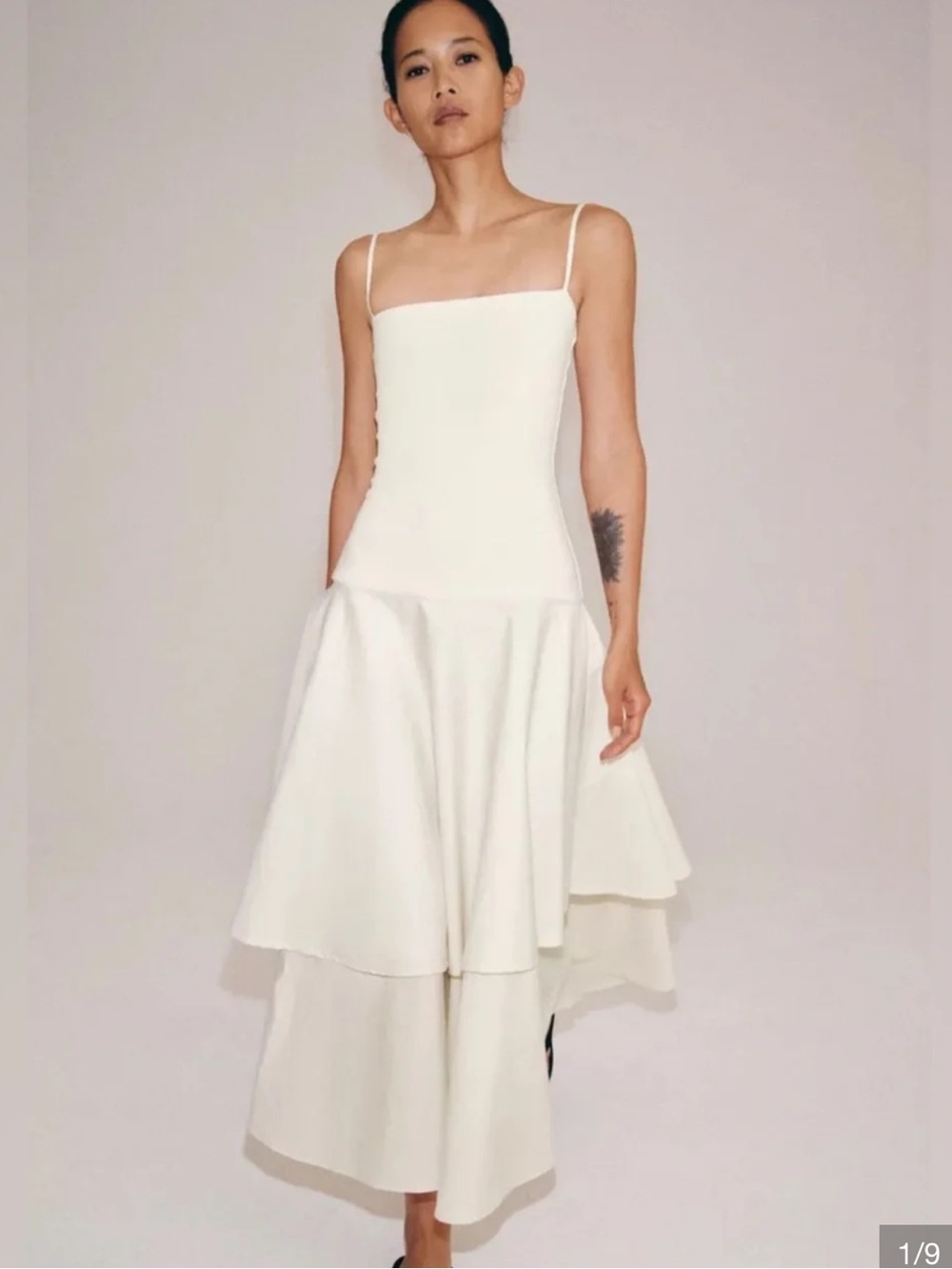 Zara Cream Strapless Tiered Midi Dress